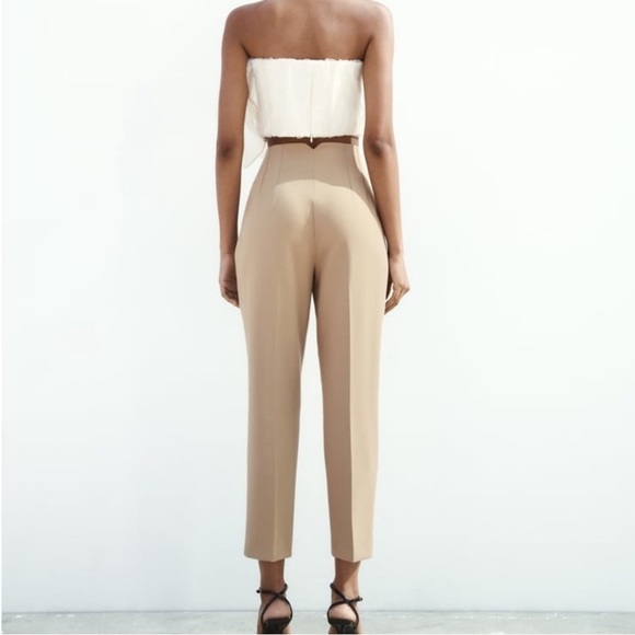 Zara Classic Beige Women's Trousers ankle cropped size XS NWOT business casual - Picture 2 of 7